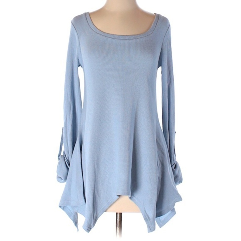 Fervour Thermal Top Light Blue with Fishtail Flared Hem